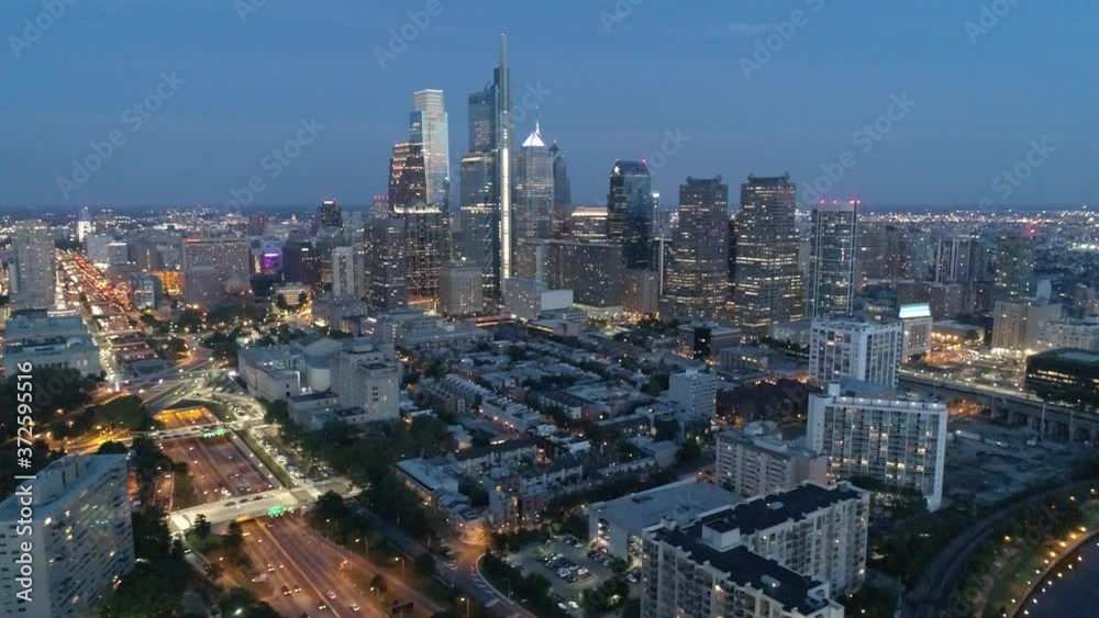 Philadelphia City Skyline Sunset Aerial Drone 4K Philadelphia City Skyline Sunset Aerial Drone 4K