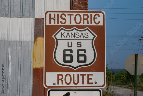 Route 66 sign in Kansas. August 2, 2007.