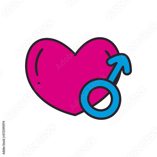 heart with male gender line and fill style icon vector design