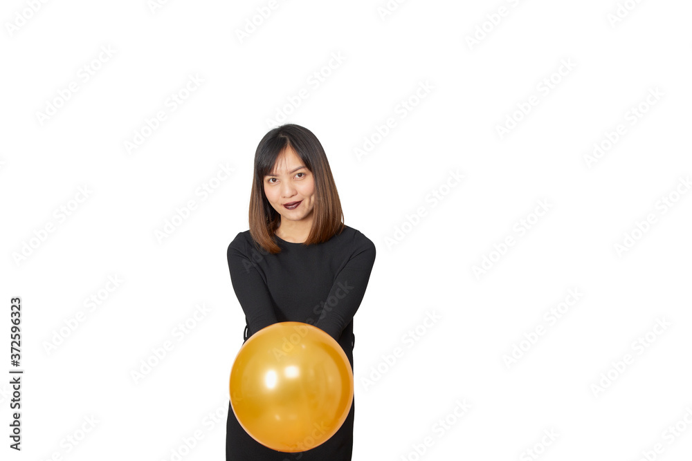 Happy Halloween Young woman in black witch costume Happy Halloween Young woman in black witch costume