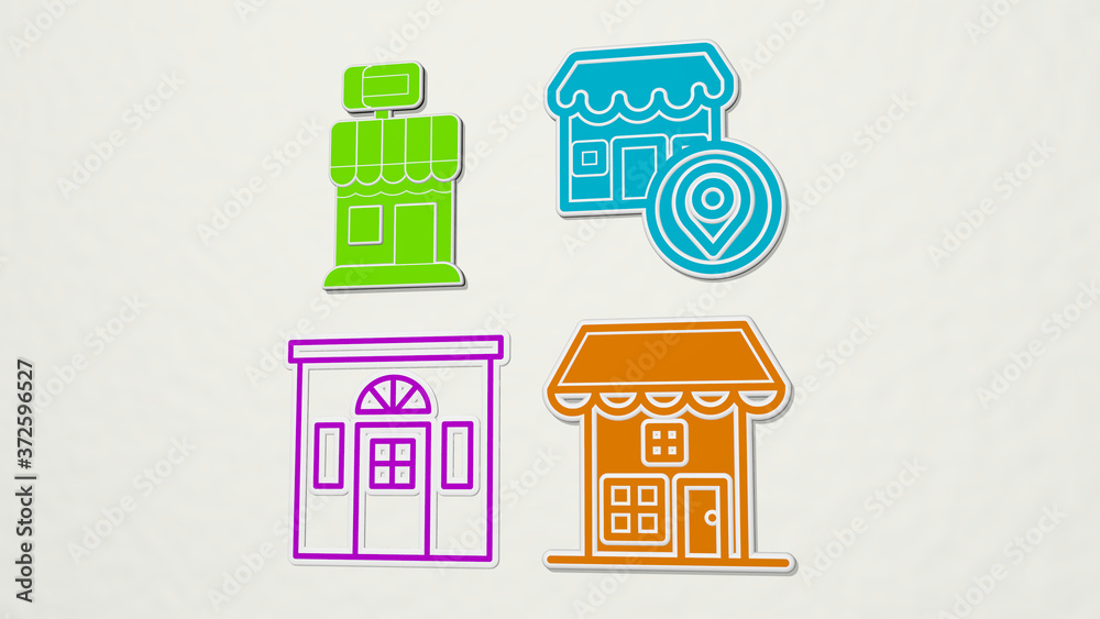 shop colorful set of icons, 3D illustration for background and business