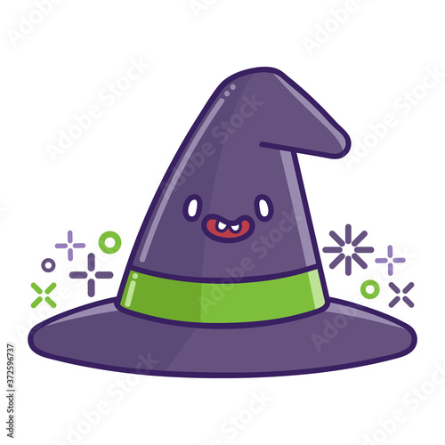 kawaii smiling halloween witch hat cartoon
