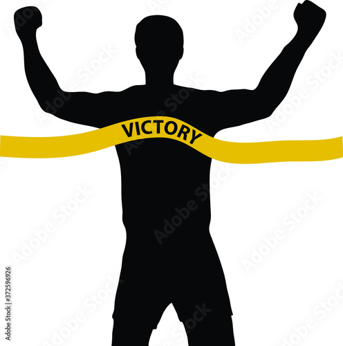 Silhouette of a running man at the finish line vector