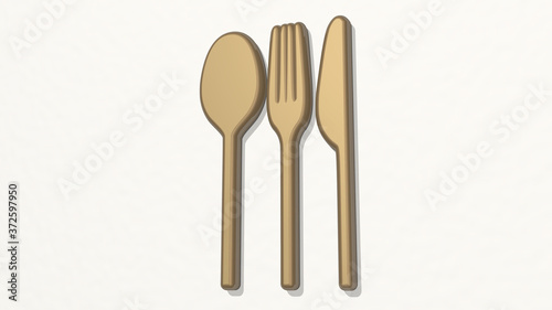 SPOON, FORK AND KNIFE 3D drawing icon, 3D illustration for background and food
