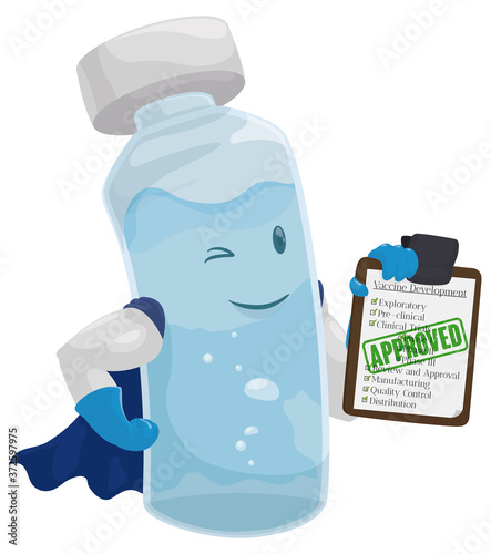 Super Vaccine Vial like Superhero Proud of be Approved, Vector Illustration