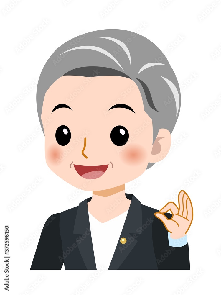 スーツを着た白髪の女性