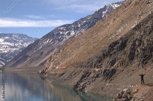 mountain landscape with lake and mountains