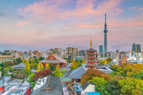 Sticker View of Tokyo skyline with Senso-ji Temple