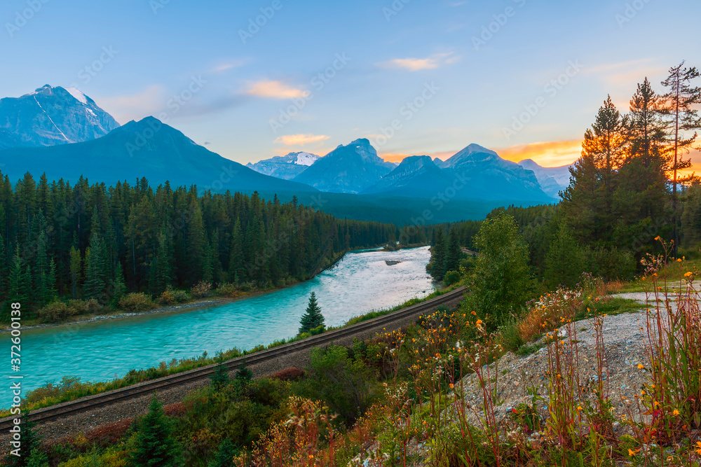 Morant's Curve at sunset.Bow Valley Parkway.Banff National Park.Alberta.Canada