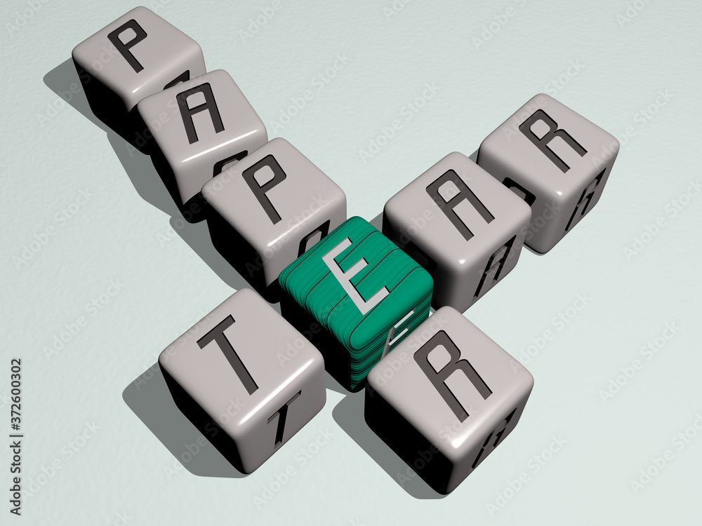tear paper crossword by cubic dice letters, 3D illustration for background and drop tear paper crossword by cubic dice letters, 3D illustration for background and drop