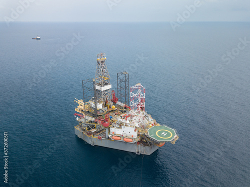 Aerial view offshore jack up rig at the offshore location