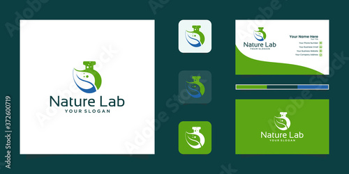 Laboratory and green nature leaf logo and business card