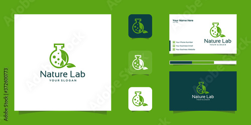 Laboratory and green nature leaf logo and business card