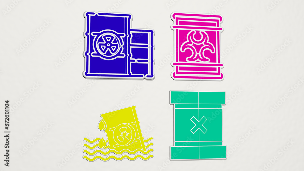 TOXIC WASTE colorful set of icons, 3D illustration TOXIC WASTE colorful set of icons, 3D illustration
