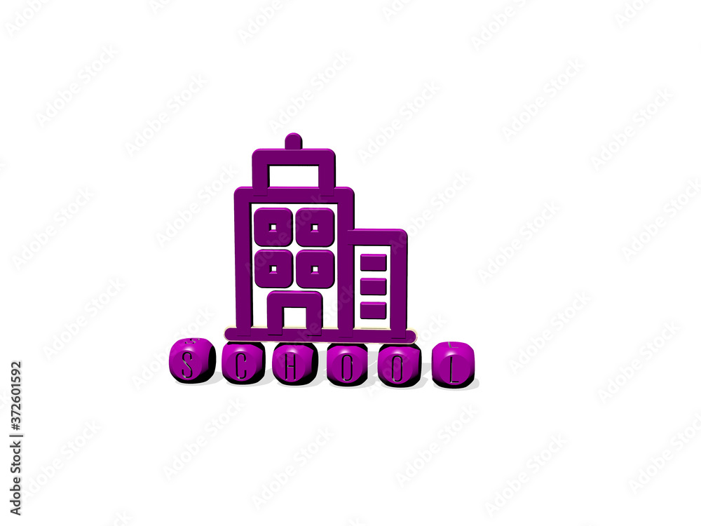 school cubic letters with 3D icon on the top, 3D illustration for education and background school cubic letters with 3D icon on the top, 3D illustration for education and background