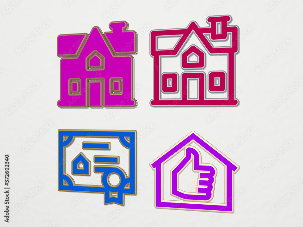 HOUSE 4 icons set, 3D illustration for building and architecture