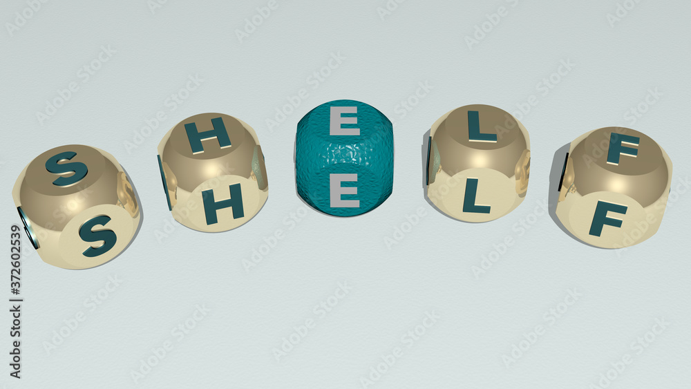 shelf curved text of cubic dice letters, 3D illustration for background and white shelf curved text of cubic dice letters, 3D illustration for background and white