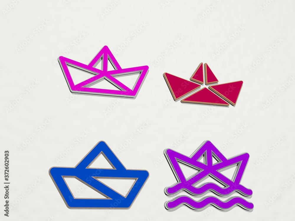 PAPER SHIP 4 icons set, 3D illustration PAPER SHIP 4 icons set, 3D illustration