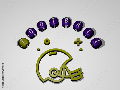 football icon surrounded by the text of individual letters, 3D illustration for soccer and background photo