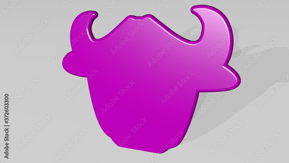 COW HEAD WITH HORNS 3D icon casting shadow, 3D illustration for animal and background