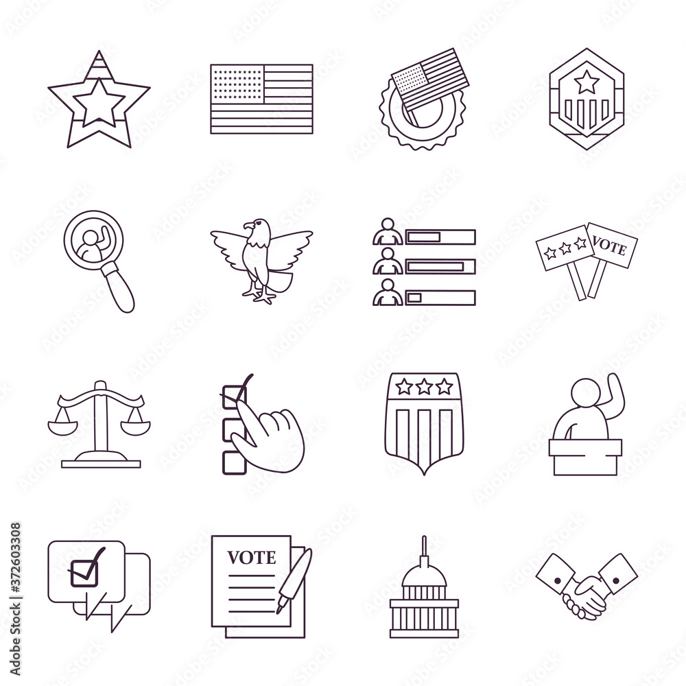 Usa elections line style collection of icons vector design Usa elections line style collection of icons vector design