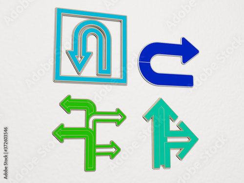 TURN 4 icons set, 3D illustration for background and white