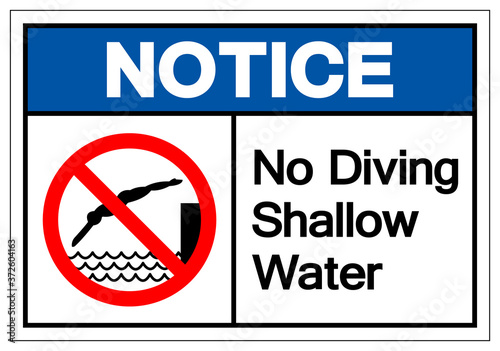 Notice No Diving Shallow Water Symbol, Vector  Illustration, Isolated On White Background Label. EPS10