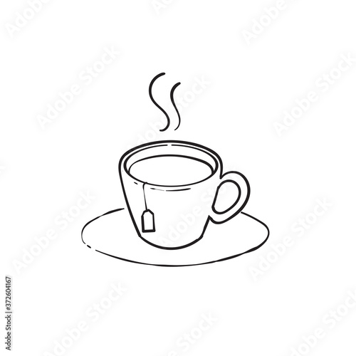 hand drawn doodle cup of tea with hot yummy aroma illustration icon vector