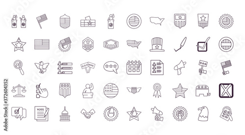 Usa elections line style 50 icon set vector design