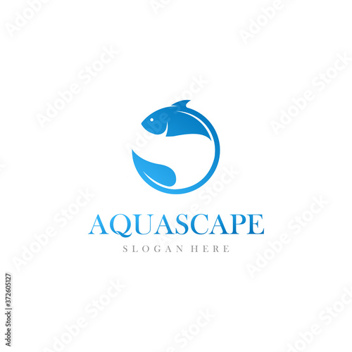 Fish and leaf vector for aquarium aquascape logo design