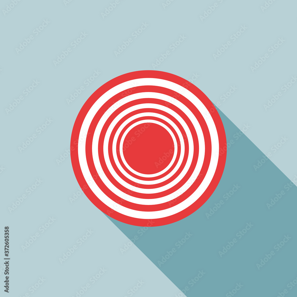 Archery target. Red and white on blue background and shadow. Ideas for setting goals or working towards goals Archery target. Red and white on blue background and shadow. Ideas for setting goals or working towards goals