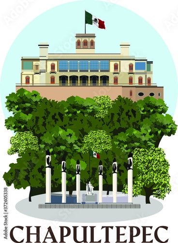 Mexico city Chapultepec castle and Boys heroes of Chapultepec monument vector illustration