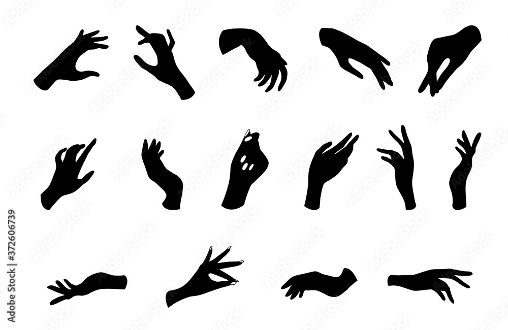 Women hand icons. Elegant female hands of different gestures. Vector Illustration in trendy flat style. EPS10. Women hand icons. Elegant female hands of different gestures. Vector Illustration in trendy flat style. EPS10.