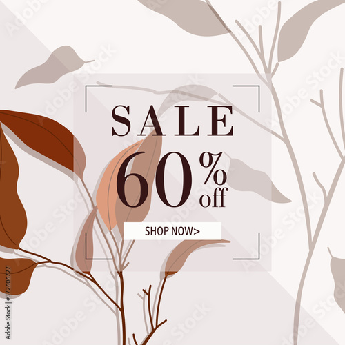 Botanical summer sale banner template Vector.
