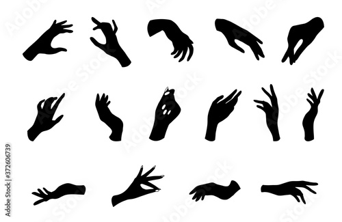 Women hand icons. Elegant female hands of different gestures. Vector Illustration in trendy flat style. EPS10.