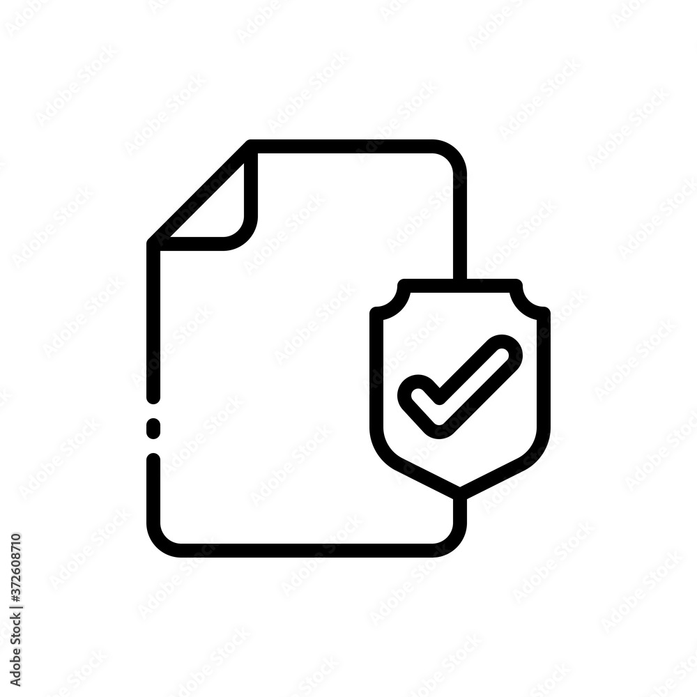 File, document, paper with shield and check mark outline icons. Vector illustration. Editable stroke. Isolated icon suitable for web, infographics, interface and apps. File, document, paper with shield and check mark outline icons. Vector illustration. Editable stroke. Isolated icon suitable for web, infographics, interface and apps.