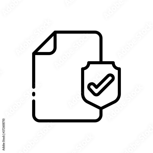 File, document, paper with shield and check mark outline icons. Vector illustration. Editable stroke. Isolated icon suitable for web, infographics, interface and apps.