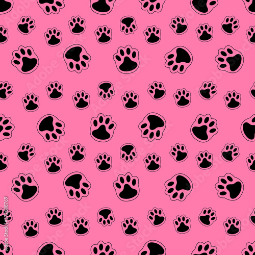 Seamless pattern with dog paws. Vector illustration.