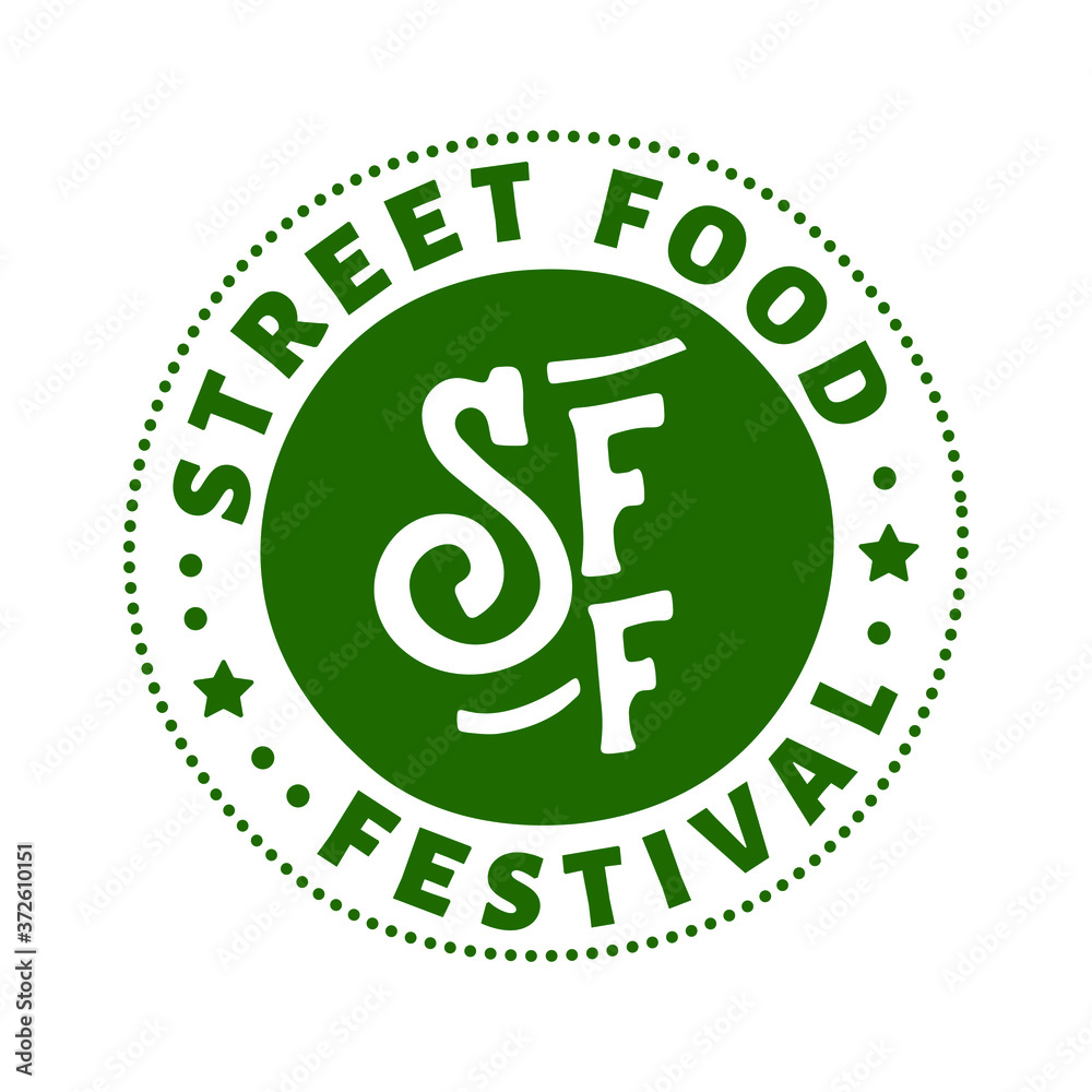 Food street festival logo. Emblem in round. Vector illustration icon. Food street festival logo. Emblem in round. Vector illustration icon.