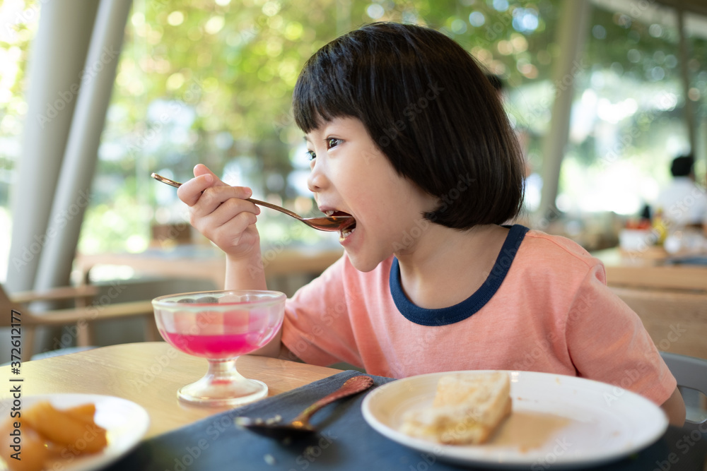 Little girl have breakfast, happy time
Little girl have breakfast, happy time