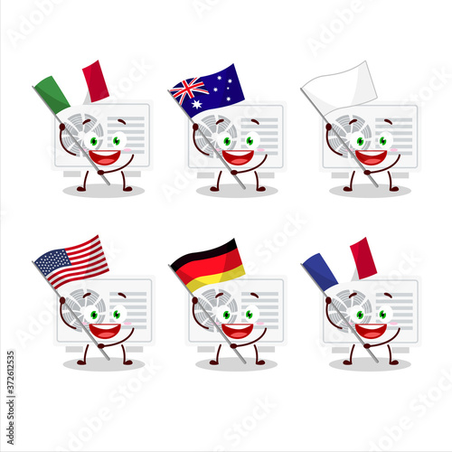 Air conditioner outdoor cartoon character bring the flags of various countries