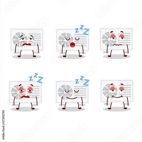 Cartoon character of air conditioner outdoor with sleepy expression