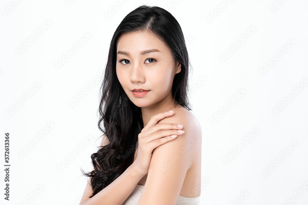 Beautiful Young asian Woman with Clean Fresh Skin, on white background, Face care, Facial treatment, Cosmetology, beauty and spa, Asian women portrait Beautiful Young asian Woman with Clean Fresh Skin, on white background, Face care, Facial treatment, Cosmetology, beauty and spa, Asian women portrait
