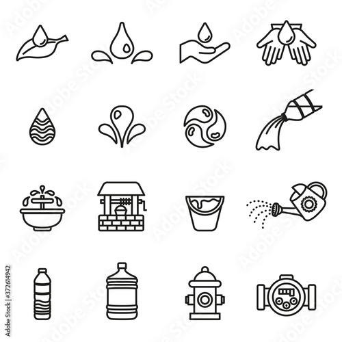 Water icon set with white background. Thin line style stock vector.