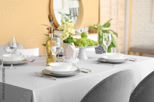 Table set in modern dining room