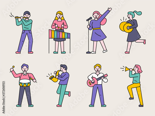 Musicians playing various instruments.