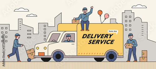 Delivery trucks and delivery drivers.