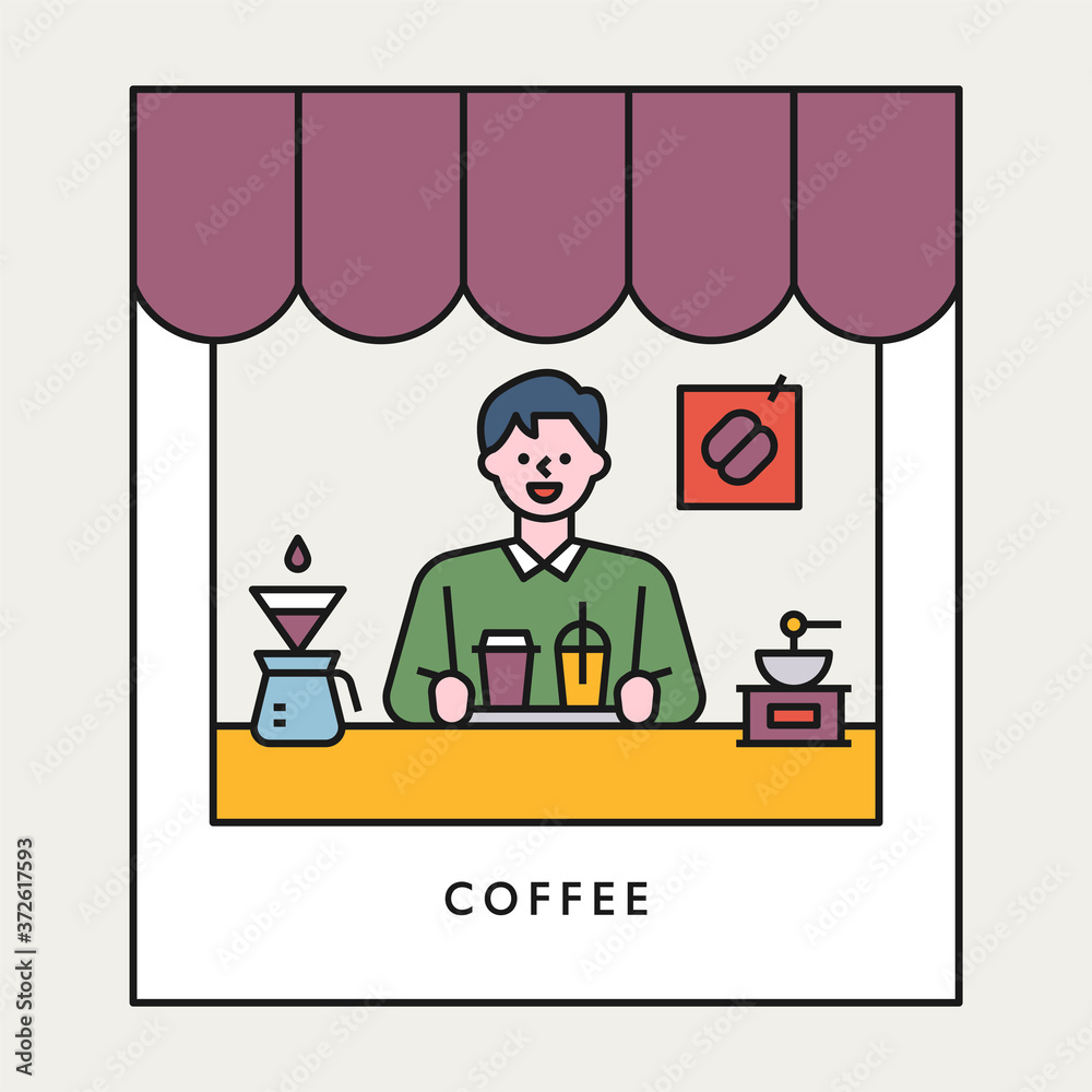 Coffee shop and owner. Coffee shop and owner.