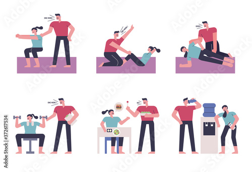 Customers trained by trainers in the gym.