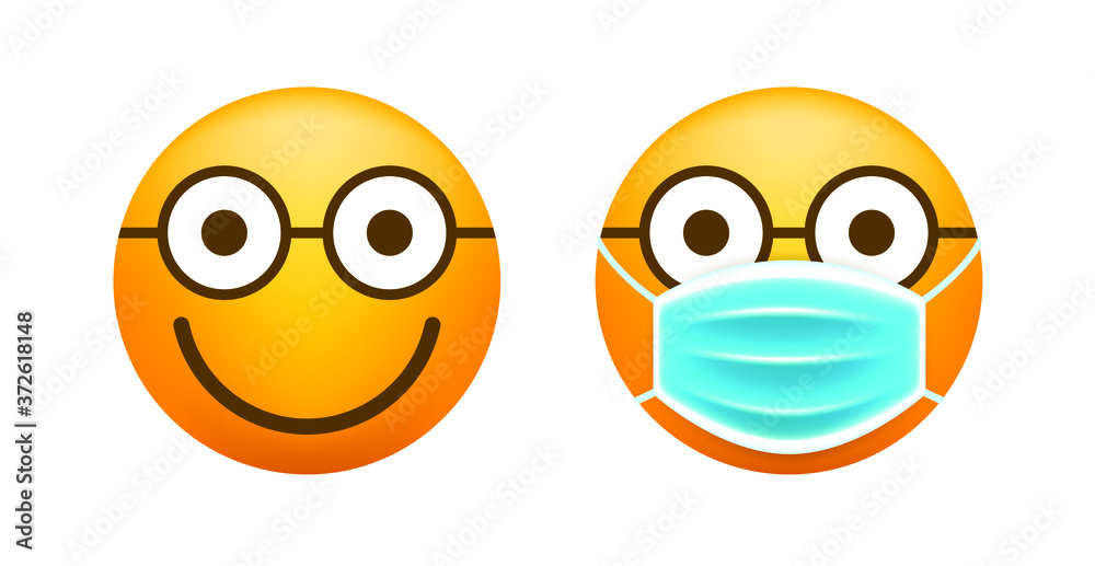 Realistic Cute Emoticon with Face Mask on White Background . Isolated Vector Illustration Realistic Cute Emoticon with Face Mask on White Background . Isolated Vector Illustration